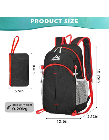 Mochila de Senderismo BiYiYun 20L Plegable Impermeable Negra