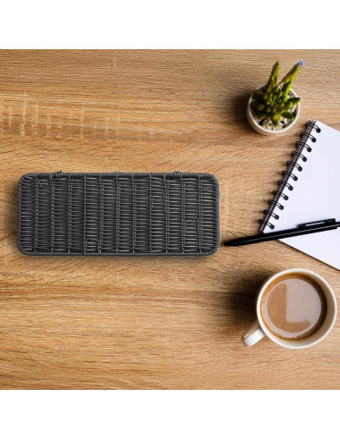 Caja de Gestión de Cables Delamu Rattan Hecha a Mano 31.75x12.95x12.95cm Negro