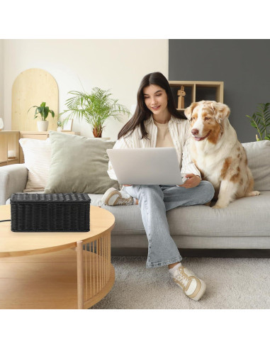 Caja de Gestión de Cables Delamu Rattan Hecha a Mano 31.75x12.95x12.95cm Negro