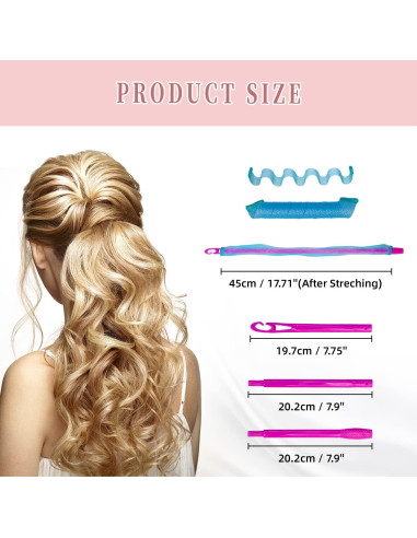 60 Rulos de Pelo Sin Calor Essenergi - Estilo Onda y Espiral 45 cm