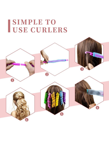 60 Rulos de Pelo Sin Calor Essenergi - Estilo Onda y Espiral 45 cm