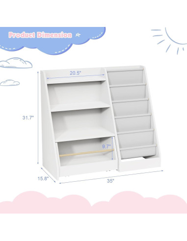 Estantería Infantil NACHES de Madera con 2 Cajones y 3 Bolsillos