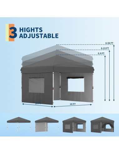 Carpa Plegable 3x3m GarveeLife con 3 Paredes Laterales - Gris