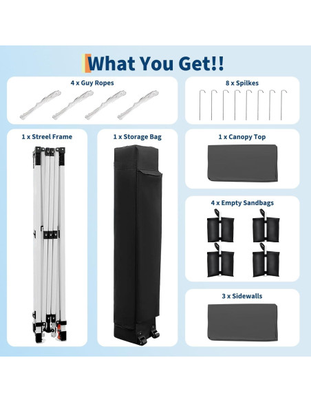 Carpa Plegable 3x3m GarveeLife con 3 Paredes Laterales - Gris