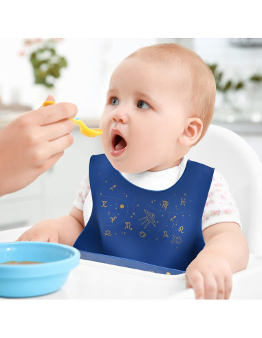 Babero de Silicona Impermeable para Bebés con Cubeta - Dorado