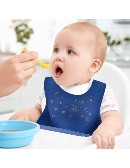 Babero de Silicona Impermeable para Bebés con Cubeta - Dorado