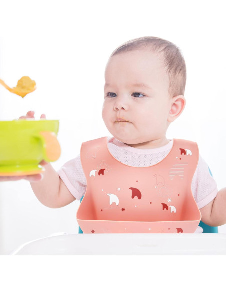 Babero de Silicona Impermeable para Bebés con Cubeta - Dorado