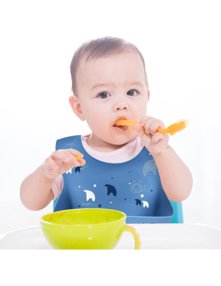 Babero de Silicona Impermeable para Bebés con Cubeta - Dorado