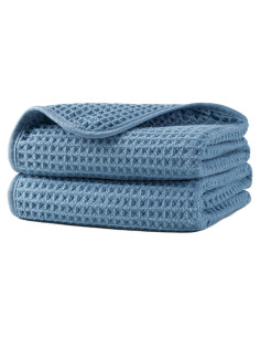 Juego de 2 Toallas de Mano Microfibra Azul Suaves y Absorbentes