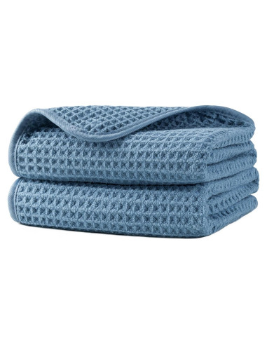 Juego de 2 Toallas de Mano Microfibra Azul Suaves y Absorbentes