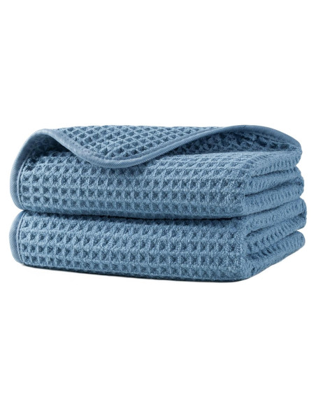 Juego de 2 Toallas de Mano Microfibra Azul Suaves y Absorbentes