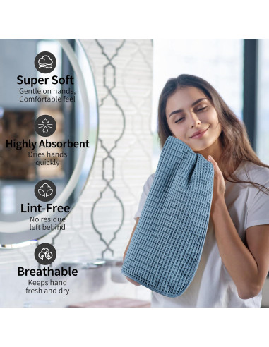 Juego de 2 Toallas de Mano Microfibra Azul Suaves y Absorbentes