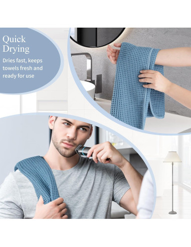 Juego de 2 Toallas de Mano Microfibra Azul Suaves y Absorbentes