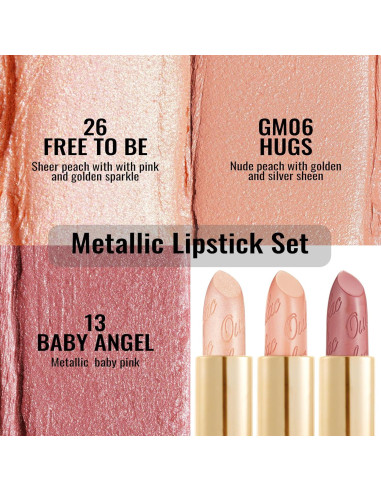 Set de Labiales Metálicos Oulac 3PCS Hidratantes Nude