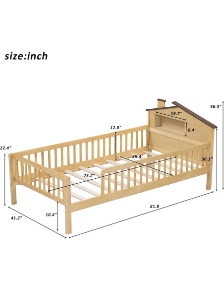 Cama Twin Ball & Cast con Cabecera Casa y Luz LED Natural