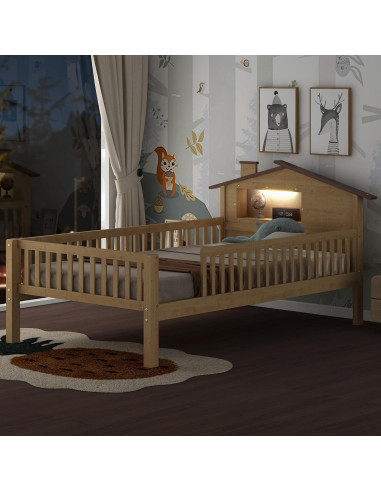 Cama Twin Ball & Cast con Cabecera Casa y Luz LED Natural