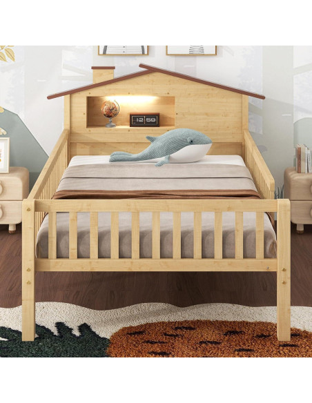 Cama Twin Ball & Cast con Cabecera Casa y Luz LED Natural