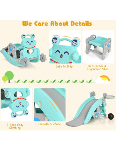 Tobogán 5 en 1 Costzon Azul para Niños con Balancín y Aro