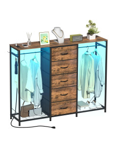 Cómoda blanca Espelism 5 cajones con perchero y luces LED