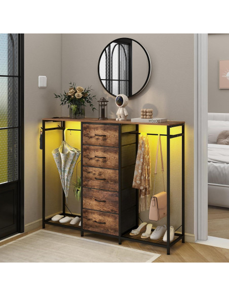 Cómoda blanca Espelism 5 cajones con perchero y luces LED