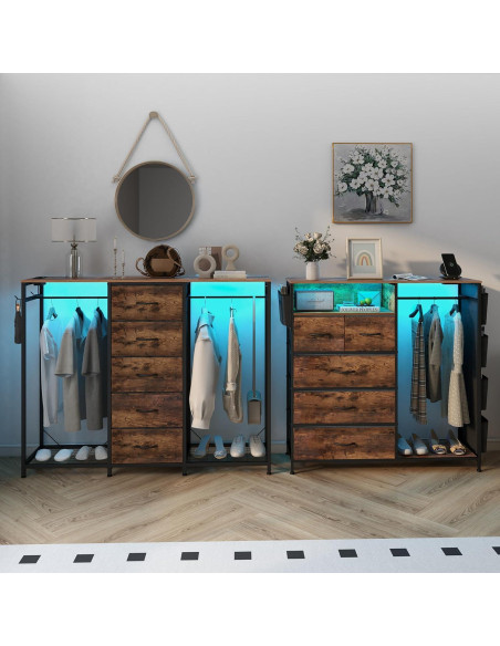 Cómoda blanca Espelism 5 cajones con perchero y luces LED