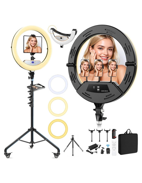 Anillo de Luz LED 18" Auriani con Trípode 75" y Ruedas