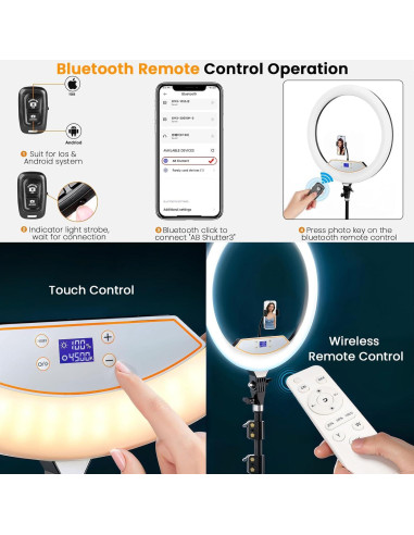 Anillo de Luz LED 18" Auriani con Trípode 75" y Ruedas