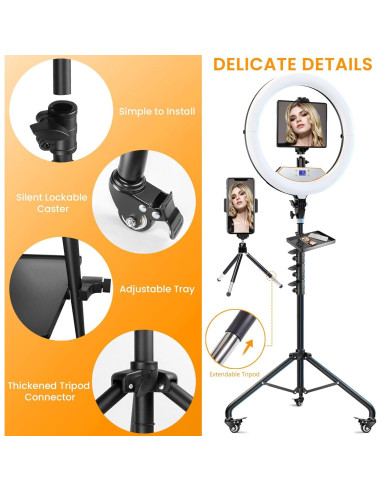 Anillo de Luz LED 18" Auriani con Trípode 75" y Ruedas