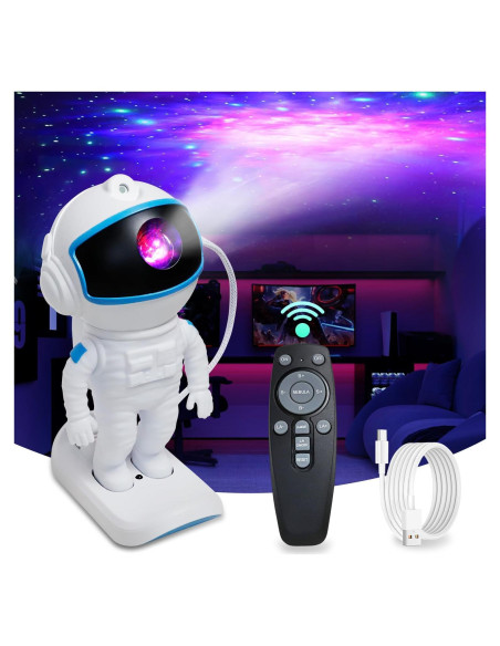Proyector Galáctico Astronauta Luz Nocturna 360 con Control Remoto