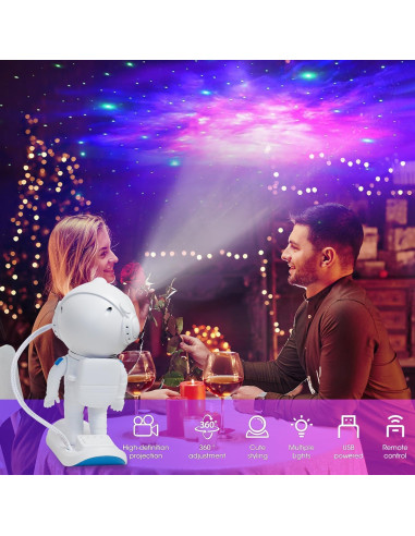 Proyector Galáctico Astronauta Luz Nocturna 360 con Control Remoto