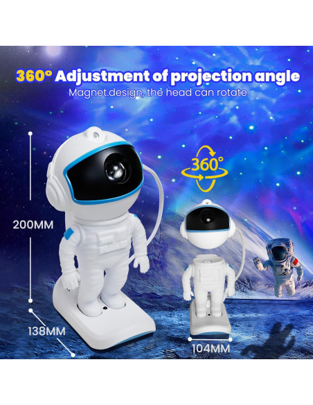 Proyector Galáctico Astronauta Luz Nocturna 360 con Control Remoto