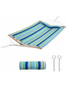 Hamaca Plegable GYMAX con Almohada y Barras de Madera 141x191cm