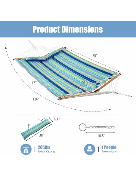 Hamaca Plegable GYMAX con Almohada y Barras de Madera 141x191cm
