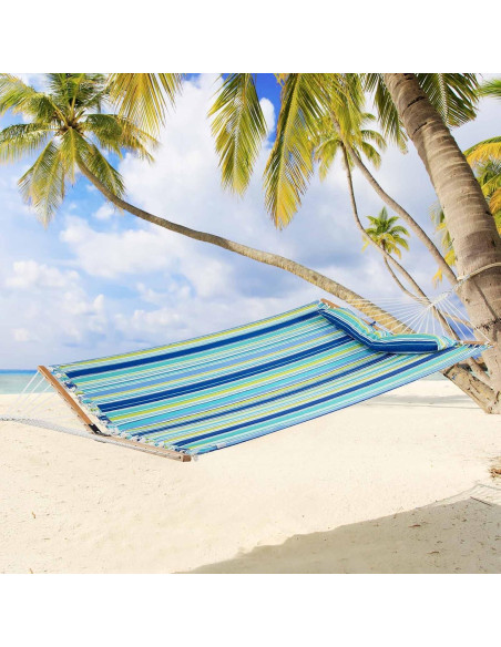 Hamaca Plegable GYMAX con Almohada y Barras de Madera 141x191cm