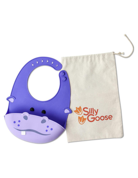 Babero de Silicona Hipopótamo Silly Goose Ajustable Impermeable