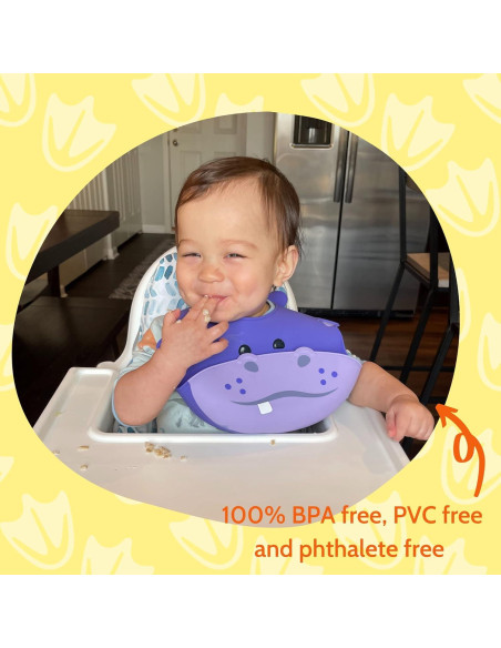 Babero de Silicona Hipopótamo Silly Goose Ajustable Impermeable