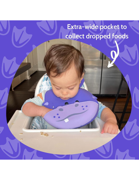 Babero de Silicona Hipopótamo Silly Goose Ajustable Impermeable