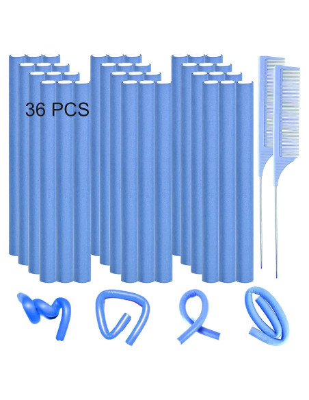 36 Varillas Flexibles para Rizar Cabello Wayyoo - Azul