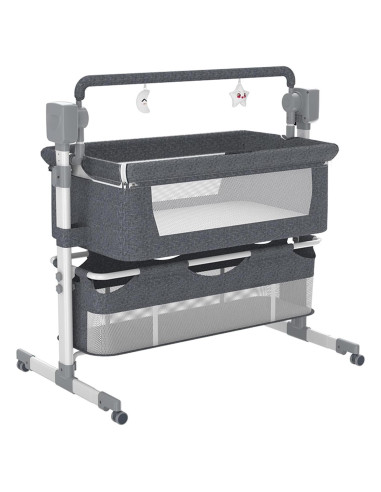 Cuna Lateral Convertible Suttonbebe Gris con Bluetooth y Control Remoto