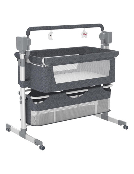 Cuna Lateral Convertible Suttonbebe Gris con Bluetooth y Control Remoto