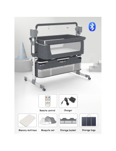 Cuna Lateral Convertible Suttonbebe Gris con Bluetooth y Control Remoto 2