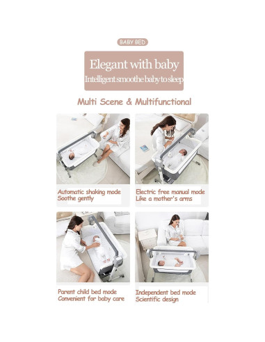 Cuna Lateral Convertible Suttonbebe Gris con Bluetooth y Control Remoto