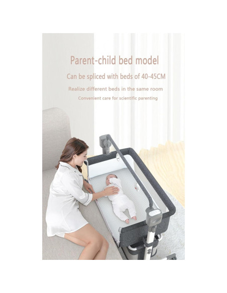 Cuna Lateral Convertible Suttonbebe Gris con Bluetooth y Control Remoto