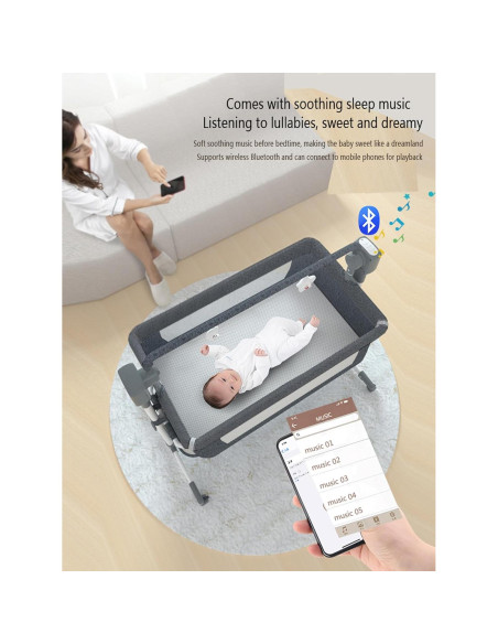 Cuna Lateral Convertible Suttonbebe Gris con Bluetooth y Control Remoto