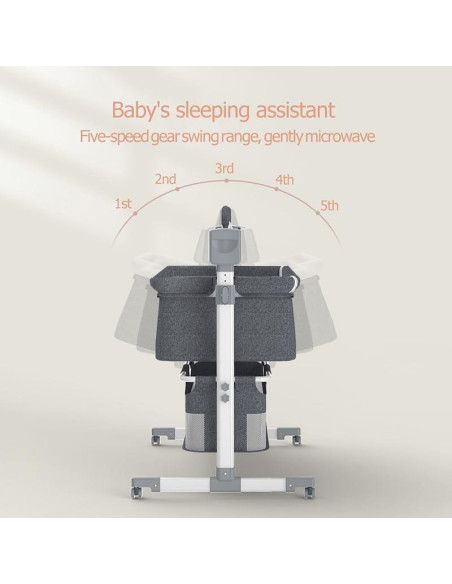 Cuna Lateral Convertible Suttonbebe Gris con Bluetooth y Control Remoto