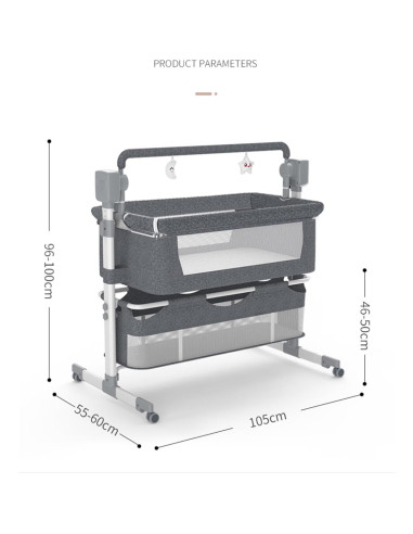 Cuna Lateral Convertible Suttonbebe Gris con Bluetooth y Control Remoto