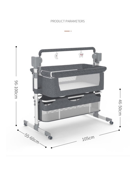 Cuna Lateral Convertible Suttonbebe Gris con Bluetooth y Control Remoto