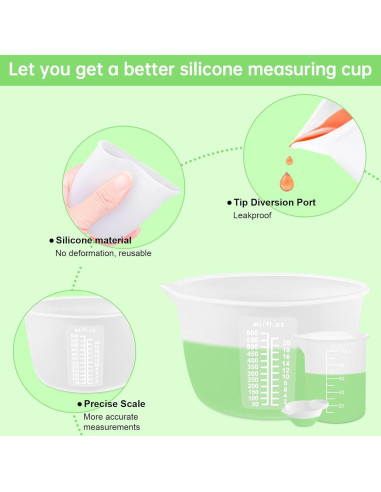 Kit de Tazas Medidoras de Silicona Sjubaopen 600ml 250ml 100ml