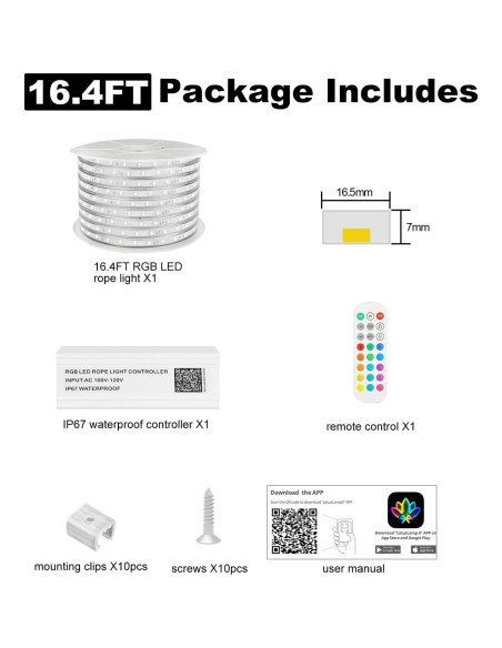 Luces de Cuerda LED 5m C D H Impermeables RGB Control APP