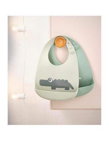 Baberos de Silicona Croco Verde Done by Deer 2-Pack Ajustables